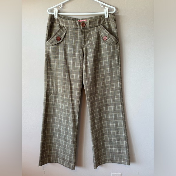 Lux Women’s Brown Plaid Retro‎ Wide Leg Trousers Size 5 (Junior Sizing) - Picture 1 of 12